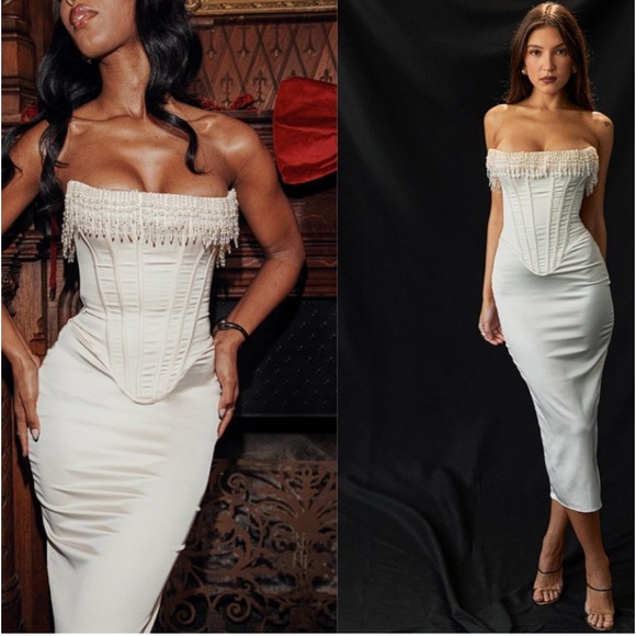 nalita vintage cream embellished strapless dress Rent House of CB Ecru Dress US 6